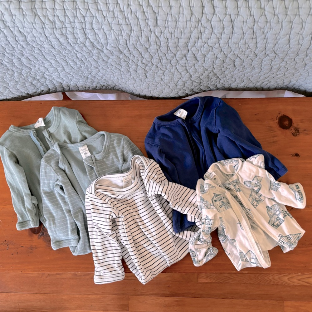 Set of 5 Kate Quinn long sleeve footie pajamas 0-3 mo 3-6 mo 6-9 mo